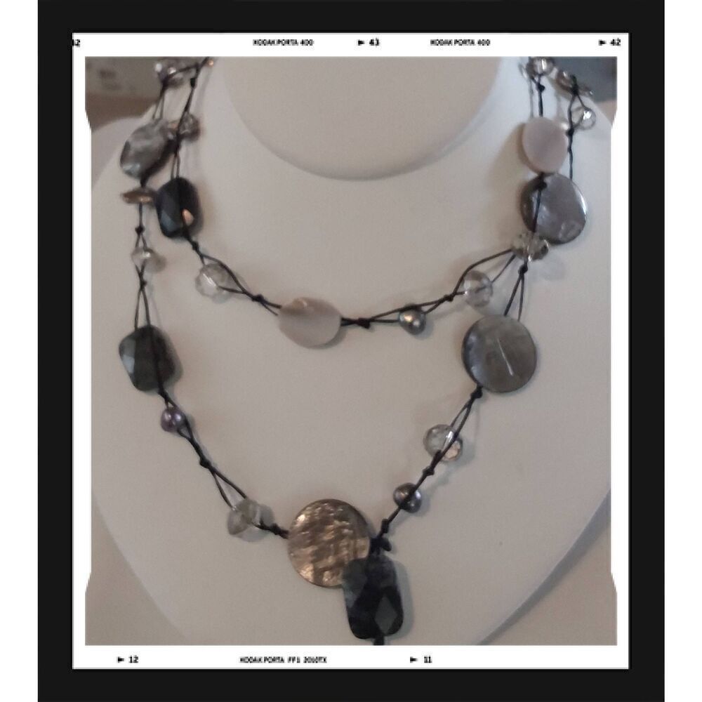 Handcrafted Abalone~MOP~Rulite Quartz~Crystal Long Knotted String Necklace